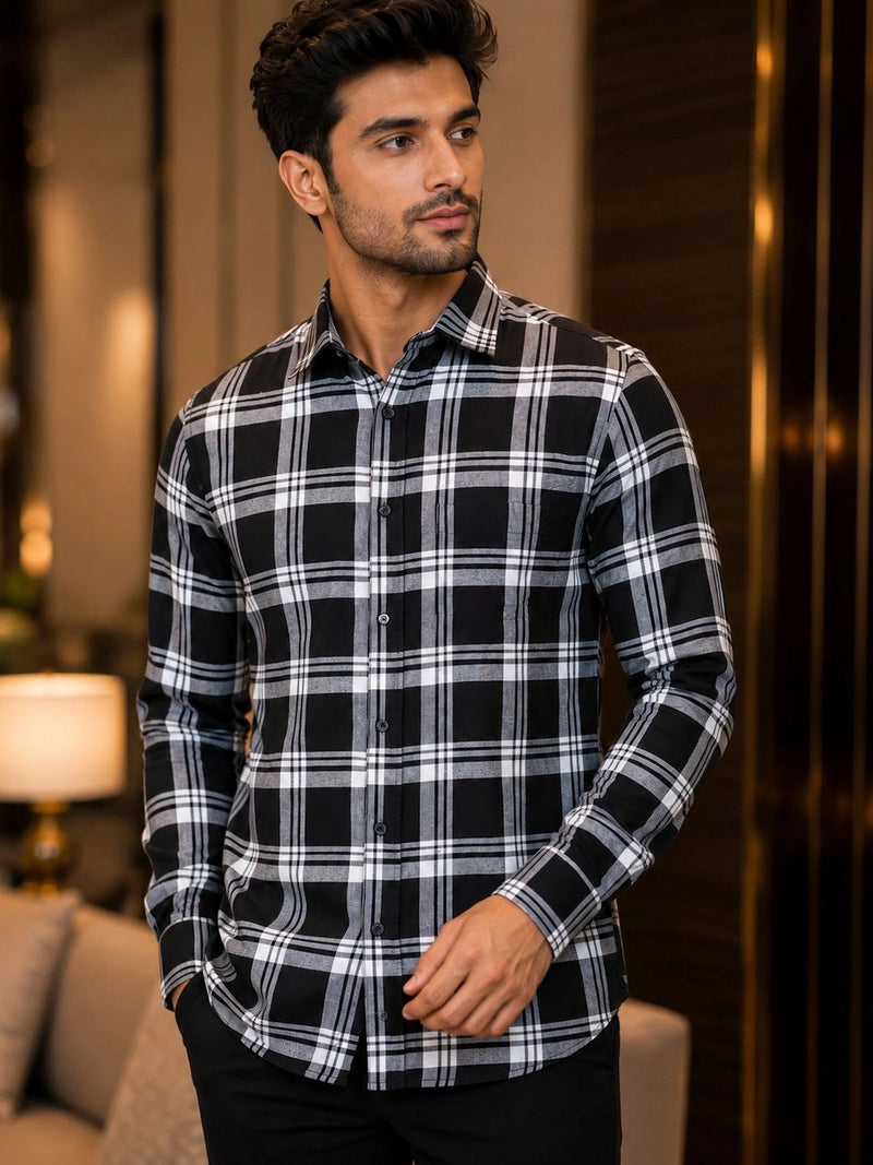Men's Black Checked Casual Shirt