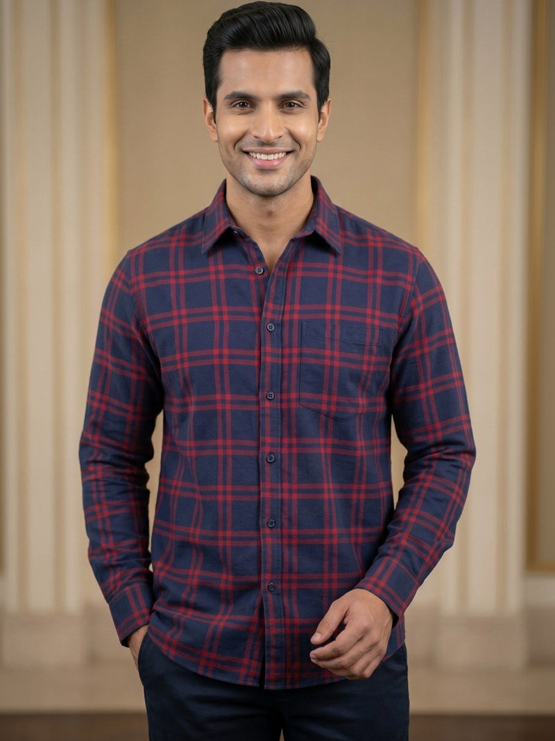 Men's Navy Blue Checked Shirt