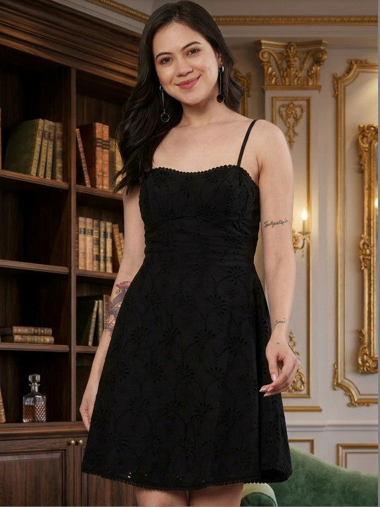 Floral Embroidered A-Line Dress for Women